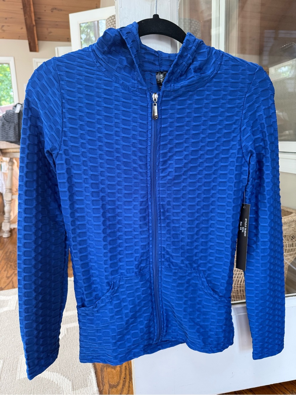 New Mix Royal Blue Honeycomb Textured Zip up Hoodie NWT! Sz S/M